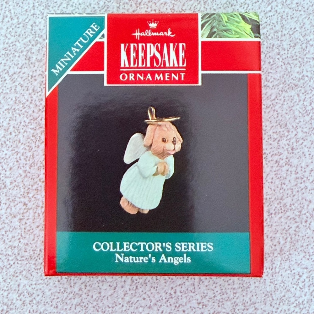 Hallmark Nature's Angels Dog Miniature Keepsake Ornament 1991 Christmas Brass